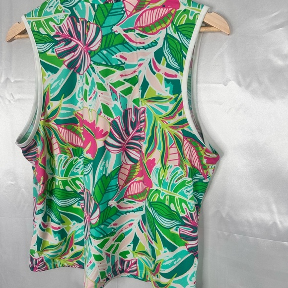 Sigrid Olsen Green and Pink Leaf Print Top - Picture 7 of 9